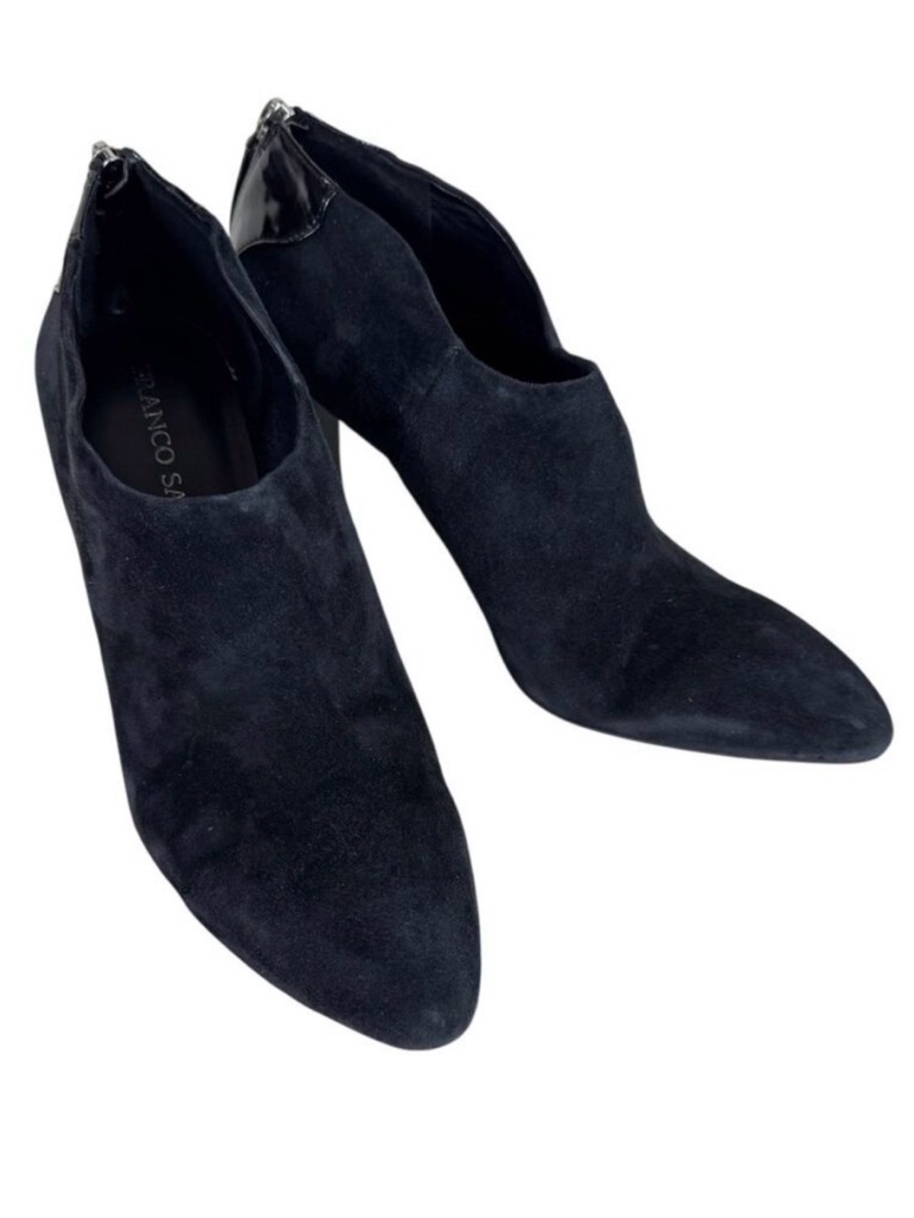Franco Sarto Vella Black Suede Pointed Toe Bootie Stiletto Heels Women's Sz 8.5‎